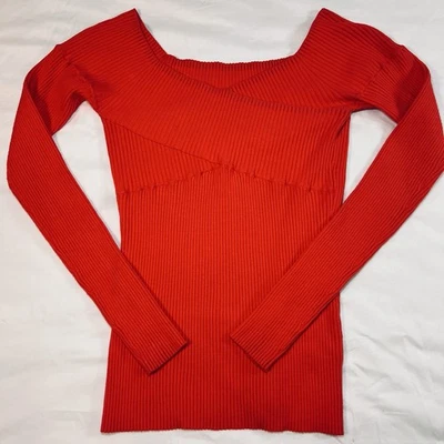 MILLY верхний размер M красный ребристый трикотажа с плеча лодка шеи резинке Y2K праздник - Изображение 1 из 4