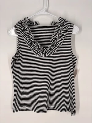 Talbots Sz PS Ruffled Stripe Sleeveless Blouse Nautical Fisherman Preppy Layer - Image 1 of 4
