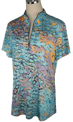 Camiseta polo grande de golf Jamie Sadock para mujer estampado abstracto multicolor cremallera 1/4 Foto 1 de 4