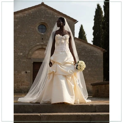 $6000 Monique Lhuillier Crystal Embellished Corset & Pintucked Ivory Skirt Set  - Image 1 of 4