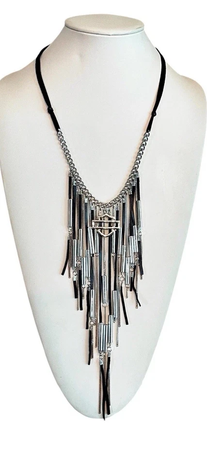 Collar Harley-Davidson Flecos Plateado Negro Cuero Barra y Escudo Logo Motociclista Foto 1 de 4