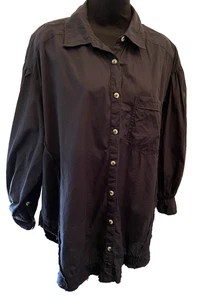 Free People We The Free Happy Hour Solid Poplin Top Button Up Shirt Black M - Picture 1 of 11