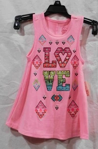 NWT-Girl's Ribbed "Love Print Swing Tank Top-Faded Glory-Pink/Multi -Sz XS (4-5) - Picture 1 of 2