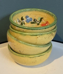 Vintage 4er Set BLEU D'ARGILE Fait Main Frankreich Keramik 4,75" gelbe Schalen *LESEN - Bild 1 von 10