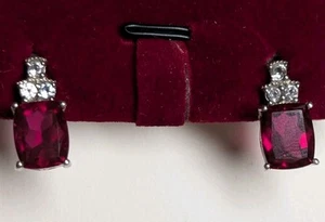 VTG STS  925 Silver Pierced Earring Studs  3 small Clear 1 Large Red  Gemstones - Picture 1 of 18