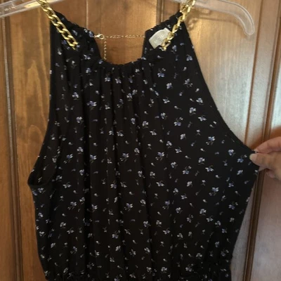 Mono Michael Kors TALLA MED negro y azul floral cintura elástica con cadenas doradas Foto 1 de 4