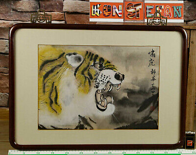 Teresa Chan Malerei Tiger Asiatika Hong Kong Seide Signiert 陳静華 Chen Jing Hua  • 690€
