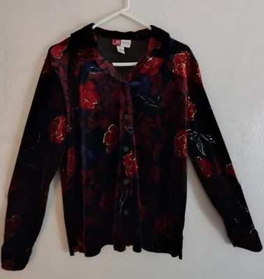Blusa multicolor de terciopelo con botones, talla mediana para mujer Foto 1 de 3