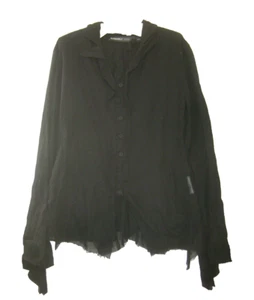 RUNDHOLZ black cotton shirt sz M button front raw edge hem blouse top - Picture 1 of 7