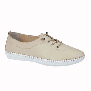 Mujeres MOD COMFYS Corbata Arena Cuero Elástico con Cordones Zapato Confort Flexi Suela PU - Imagen 1 de 1