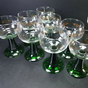 8x Vintage Vintage Green Stem Cordial Liquor glasses Luminarc France 100ml - Picture 1 of 6
