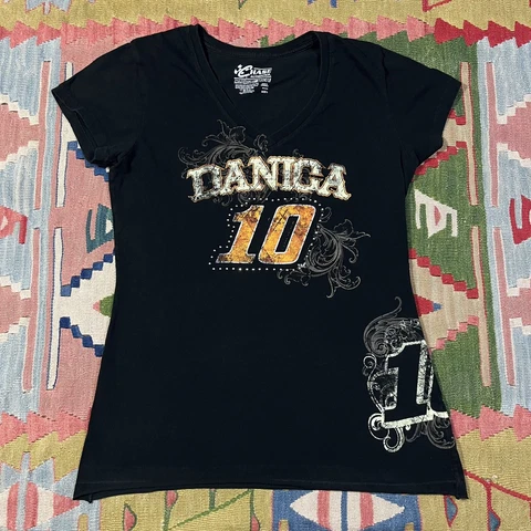 Danica Patrick Chase Authentics Black V-Neck Shirt Women’s Large Bling Racing Cover