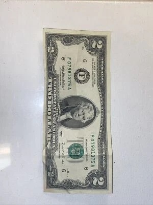 1995 Series F Atlanta 2 Dollar Bill RARE Low Serial Number Off Center - Image 1 of 4