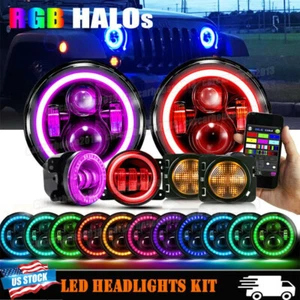 Faros y luces antiniebla LED RGB Halo de 7" y lámparas marcadoras laterales para Jeep Wrangler JK - Imagen 1 de 12