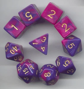 NEW RPG Dice 10pc - Twisted Blue-Purple - 1 @ D4 D8 D10 D12 D20 D00-10 & 4 D6 - Picture 1 of 1
