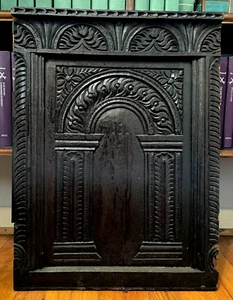 1600s - ANTIQUE GOTHIC HAND CARVED OAK WOOD PANEL ARCHITECTURAL ELEMENT, 23"x17" - Picture 1 of 14