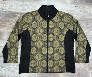 Icelandic Zip Yellow Gray Wool Blend Zip Pockets Women Knit Jacket Sweater Sz 2X - Picture 1 of 11