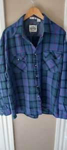 Vintage Saugatuck Men's XL Blue & Red Quilted Nylon Lined Plaid Flannel Jacket - Picture 1 of 9