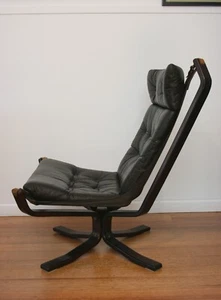 VINTAGE BROWN LEATHER FALCON HIGH BACK CHAIR SIGURD RESELL RESSELL MIDCENTURY - Picture 1 of 11
