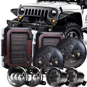 For Jeep Wrangler 07-18 JK 7" LED Headlight Tail Light Fog&Turn Light Combo Kit - Picture 1 of 12
