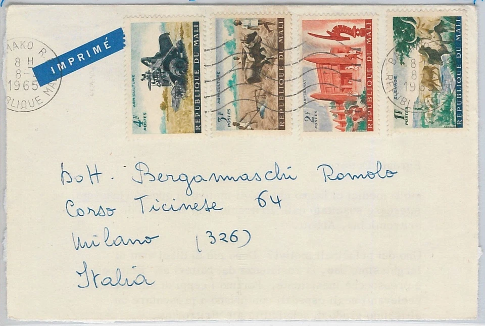 MALÍ - HISTORIA POSTAL - PORTADA A ITALIA - AGRICULTURA 1965 Foto 1 de 1