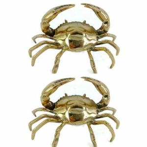 2 polished tiny small MUD CRAB solid brass BRASS claws BLUE SWIMMER 10 cm B - Picture 1 of 9