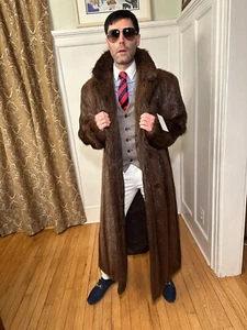 NEW! 50" Mens Argentina Nutria Brown Real Fur Size 40L Long Medium Jacket Coat - Picture 1 of 12