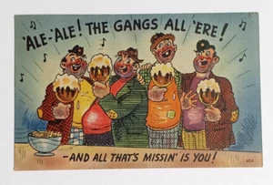 Gangs All Here But You Bier Trinkkrüge Humor Comic Postkarte um 1930 Leinen - Bild 1 von 2