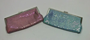 Set of TWO BEBE Clutch Chainmail Pink Blue Chain Strap Crossbody Iridescent  - Picture 1 of 10