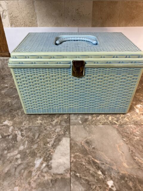 Vintage Sewing Pattern Storage Boxes Blue Floral & Green Stripes