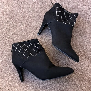 naturalizer ankle boots black stiletto heel pointed toe 8.5 faux suede - Picture 1 of 8