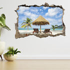 Autocollant mural de vacances à la plage palmier 3D vue brisée affiche autocollant A750