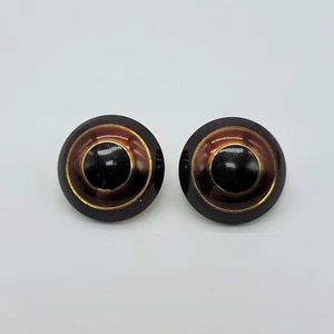 Pendientes Cúpula Esmalte Redondo Vintage Marrón Negro Tono Oro - Imagen 1 de 8