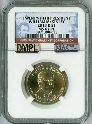 2013 D NGC MS67PL MAC DMPL PQ $1 25TH PRESIDENT McKINLEY DOLLAR, RARE, PROOFLIKE - Image 1 of 4