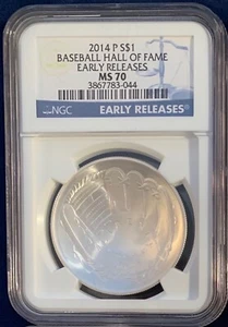 2014-P BASEBALL HALL OF FAME SILVER DOLLAR SET, CERTIFIED NGC MS70 EARLY RELEASE - Picture 1 of 2
