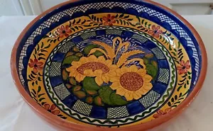 Olaria S.P Corval Handcrafted & Painted LARGE Terracotta Sunflower Pottery Bowl - Picture 1 of 5