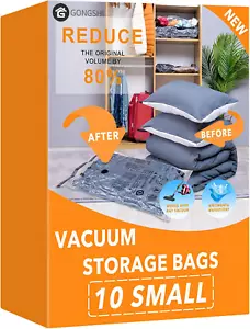 10 Small Vacuum Storage Bags, Space Saver Sealer Compression Bags for Blankets, - Picture 1 of 7