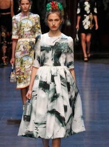 DOLCE & GABBANA Runway MIKADO BRUSH STROKES Silk ORGANZA Dress 38 IT / 6 - 8 UK - Picture 1 of 13