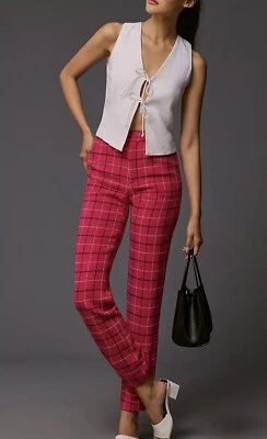 Pantalones Anthropologie Anna Sui Slim Ventana Talla 12 Rosa Forrados Nuevos con Etiquetas Foto 1 de 4