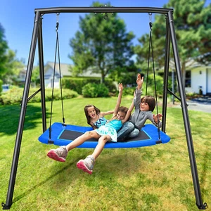440lbs Heavy Duty A-Frame Metal Swing Set Backyard for Kids w/60" Platform Swing - Picture 1 of 6