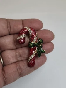 Vintage Tanya Creations Brooch Christmas Holiday Rhinestone Red Candy Cane - Picture 1 of 8
