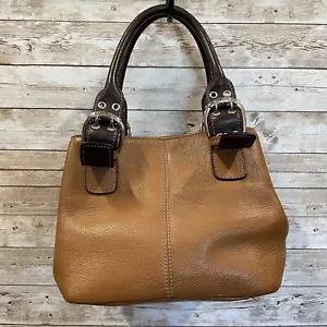 Bolso de Mano Tignanello Cuero Tostado Doble Asa Cartera Hebillas Plateadas Cierre Magnético - Imagen 1 de 10