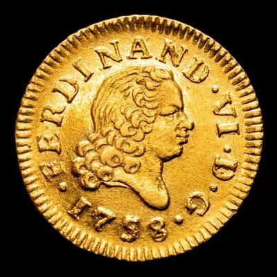 1/2 Escudo Gold coin Ferdinand VI Spanish colonial era cob Spain XF Origin.Shine - Image 1 of 2