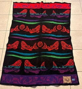 Vintage Pendleton ‘Our Rivers Ancestors’ Fish Marvin Oliver Wool Blanket RARE - Picture 1 of 13