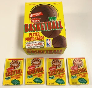 Paquetes de cera de baloncesto Fleer 1990-91 sellados recién salidos de la caja - Lote de 4 paquetes - Imagen 1 de 1