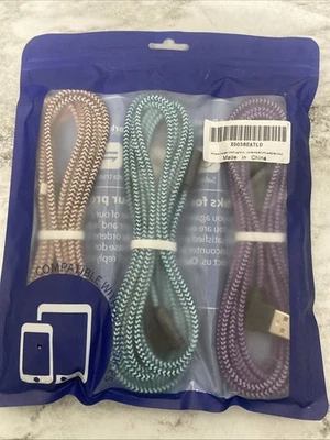Set Of 3, 10’ Braided  Charging Cables For iPhones. Does Not Fit Newest iPhones - Image 1 of 4