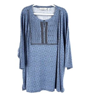 Isaac Mizrahi Live! Bridgehampton Tunic Top Women's 3X Blue Paisley Boho Peasant - Picture 1 of 10