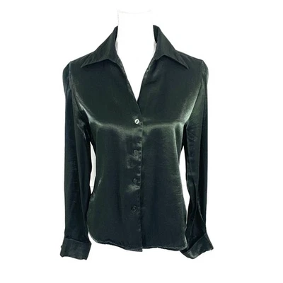 Blusa vintage Christie Jill para mujer 6 botones verde brillante puño francés vacaciones Foto 1 de 4