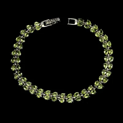 925 Sterling Silver Bracelet Pear Peridot 4x3mm Natural Gemstone Jewelry 7.5in - Image 1 of 4