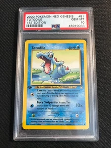 PSA 10 GEM MINT Totodile 81 Neo Genesis 1st Edition Pokemon Card - Picture 1 of 2